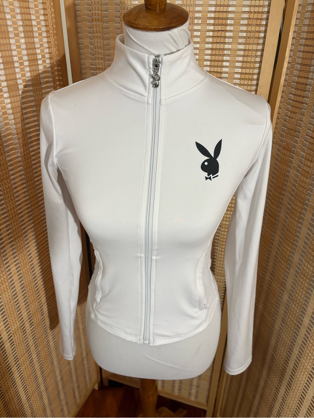 PLAYBOY White Zip-Up Long Sleeve Jacket with Bunny Logo